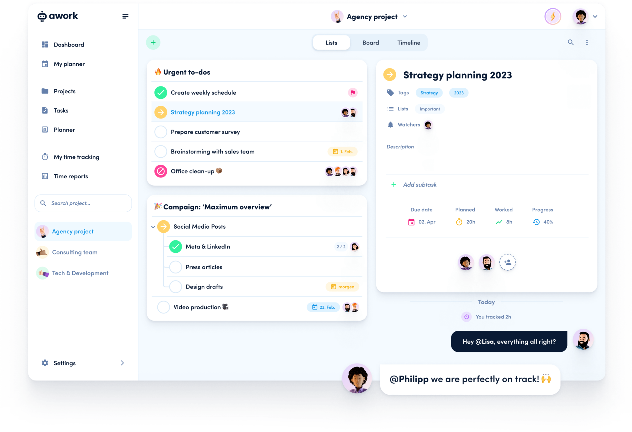 Awork work management for agencies consulting tech